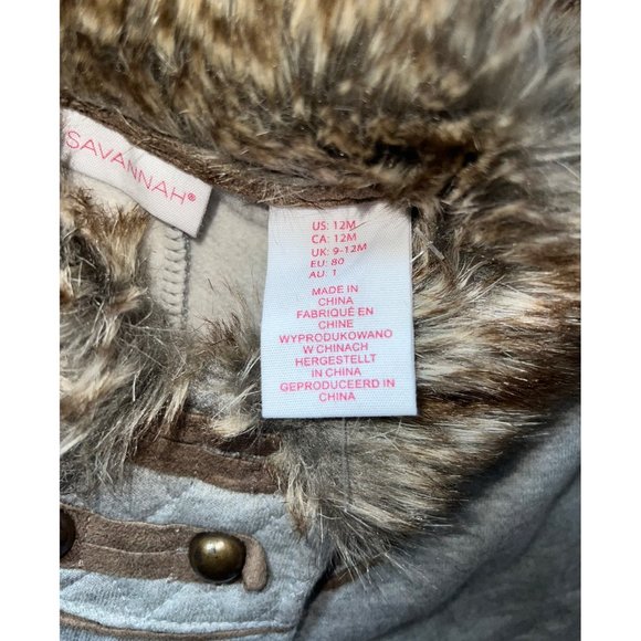 Baby Girl’s Gray Brown Faux Fur Winter Poncho Cape Jacket Size 12 Months - Picture 5 of 5